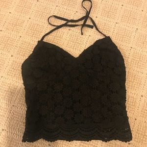 Lace cropped top, ties in back